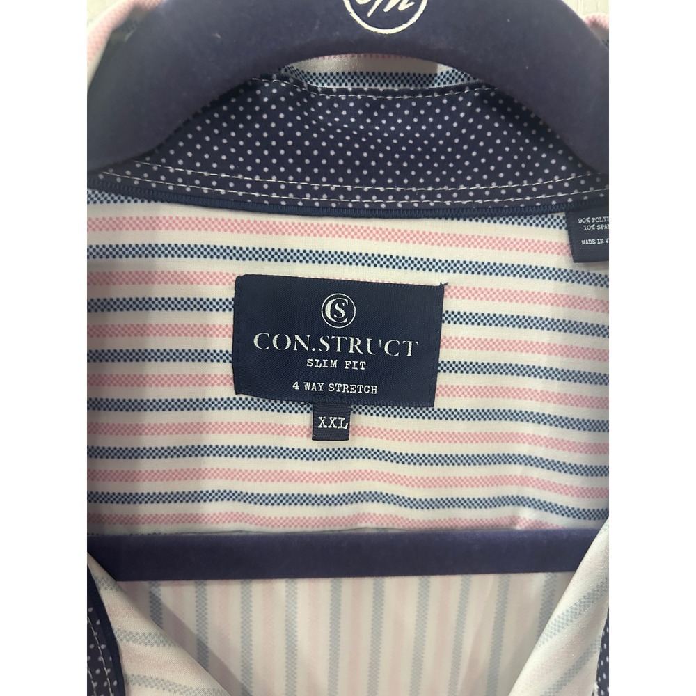 CON.STRUCT Button Down Shirt Pink Blue Striped Slim Fit 4 Way Stretch XXL Mens